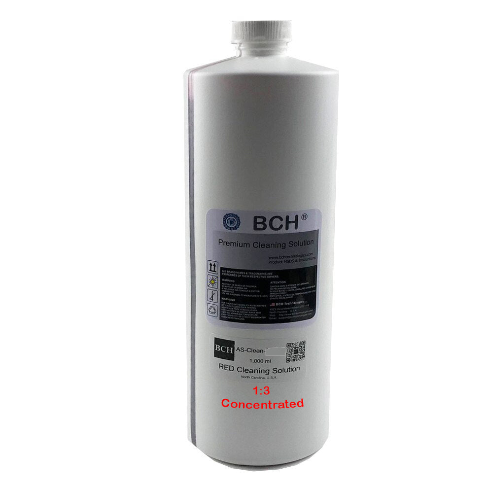 Concentrated 1:3 Bulk (1,000 ml) BCH MaxStrength™ RED Professional Cleaning Solution for Water-Based Inks: Dye, Pigment, Sublimation - NOT FOR SOLVENT INK
