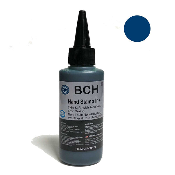 Royal Blue Color Re-Entry Stamp Ink by BCH for Event Admittance - Skin-Safe with Aloe Vera Extract - 3 oz Royal Blue