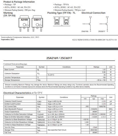 Transistor Pair A2169 (2SA2169) and C6017 (2SC6017 for Epson Printers