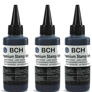 3X Black Stamp Ink Refill by BCH - Premium Grade -2.5 oz (75 ml) Ink Per Bottle (7.5 oz / 225 ml Total)