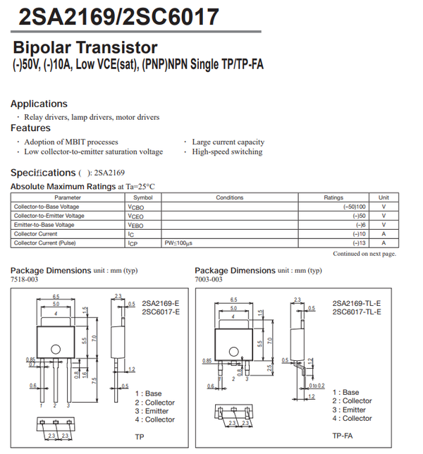 Transistor Pair A2169 (2SA2169) and C6017 (2SC6017 for Epson Printers