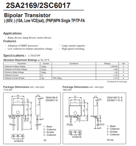 Transistor Pair A2169 (2SA2169) and C6017 (2SC6017 for Epson Printers