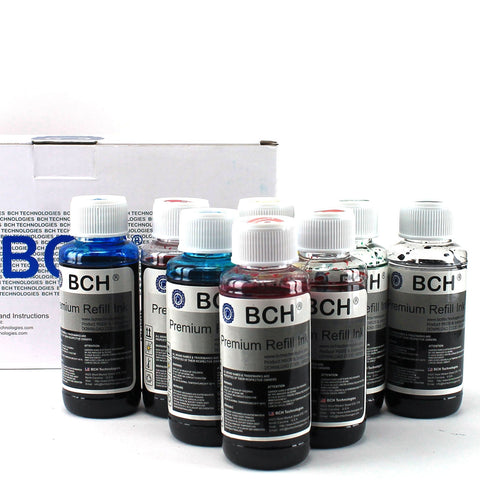 Premium HUVR Dye Ink - 100 ml x 8 Eight-Color for Canon Pixma Pro 9000 Mark II (KD800X-A-CAN)