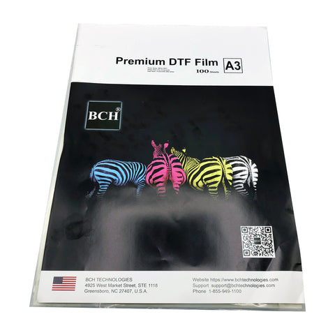 Premium DTF Direct-to-Film Transfer Film - 100 Sheets Bulk Package - Cold & Hot Peel - Size: A3 (11.7" x 16.5" or 297 mm x 420 mm)