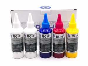 BCH Y4CT™ DTF Ink Set – 5-Pack, 500 mL Total – 2 White + Cyan, Magenta and Yellow – 100 mL Each