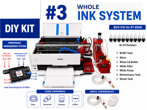 BCH ET-8550 DTF Conversion Whole Ink System Kit – CIS, PMA Printhead Management Assembly, Tubing, V4 Dampers and PNC Nipple Plate
