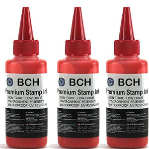 3X Red Stamp Ink Refill by BCH - Premium Grade -2.5 oz (75 ml) Ink Per Bottle (7.5 oz / 225 ml Total)