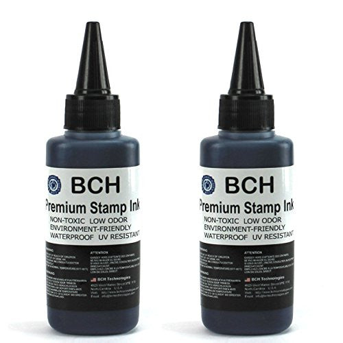 Bulk 2X Black Stamp Ink Refill by BCH - Premium Grade -2.5 oz (75 ml) Ink Per Bottle