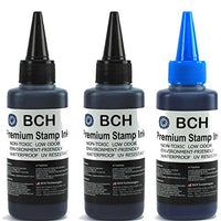 2X Black+ 1X Blue Stamp Ink Refill by BCH - Premium Grade -2.5 oz (75 ml) Ink Per Bottle (7.5 oz / 225 ml Total)