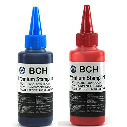 Blue and Red Combo Stamp Ink Refill by BCH - Premium Grade -2.5 oz (75 ml) Ink Per Bottle