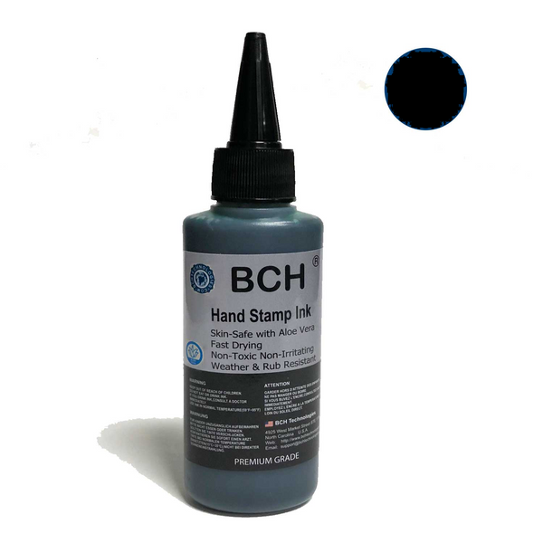 Black Color Re-Entry Stamp Ink by BCH for Event Admittance - Skin-Safe with Aloe Vera Extract - 3 oz Black
