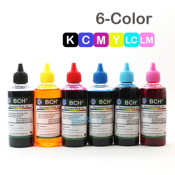 Standard Dye Ink - 100ml x 6 Six-Color Refill Ink for HP (KD600X-CH-LCLM)