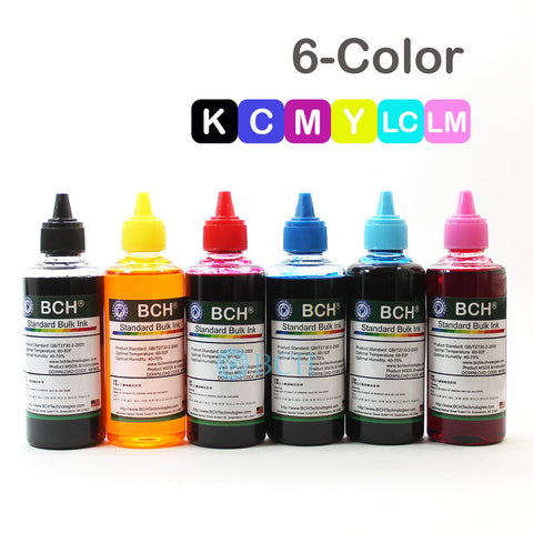 Standard Dye Ink - 100ml x 6 Six-Color Refill Ink for HP (KD600X-CH-LCLM)