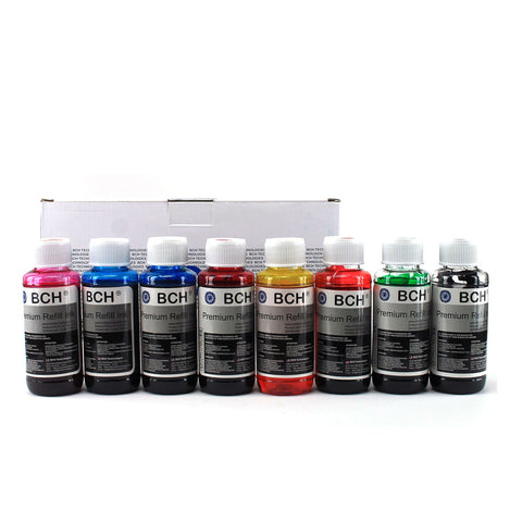 Premium HUVR Dye Ink - 100 ml x 8 Eight-Color for Canon Pixma Pro 9000 Mark II (KD800X-A-CAN)