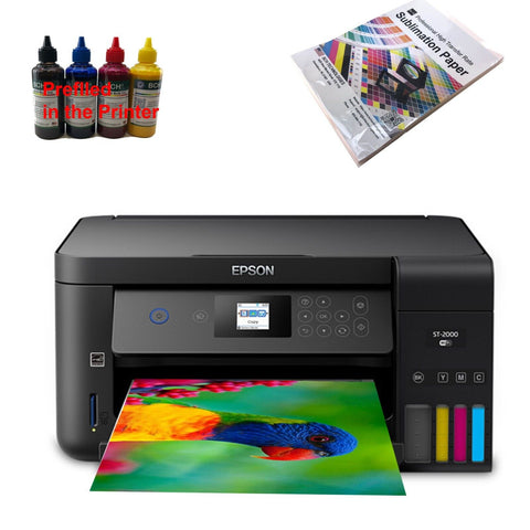Converted Epson ST-2000 EcoTank Sublimation Printer Bundle – Prefilled Ink & Paper, Ready to Print