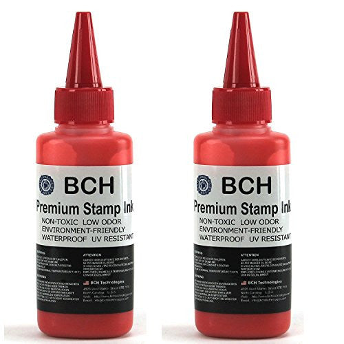 Bulk 2X Red Stamp Ink Refill by BCH - Premium Grade -2.5 oz (75 ml) Ink Per Bottle