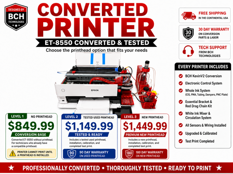 BCH KevinV2 Converted ET-8550 DTF Printer – Choose No Printhead, Tested Used Printhead, or New Printhead