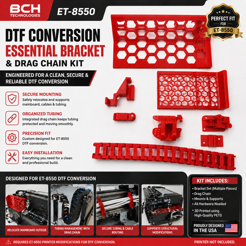 BCH ET-8550 DTF Conversion Essential Bracket & Drag Chain Kit – Mounting System for Mainboard, Drive Board, Tubing, Panel, and Cable