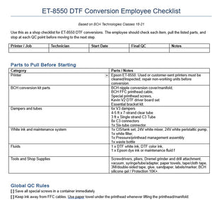 ET-8550 DTF Conversion Employee Checklist – Printable Shop Workflow for Epson ET-8550 Builds (Digital Download)
