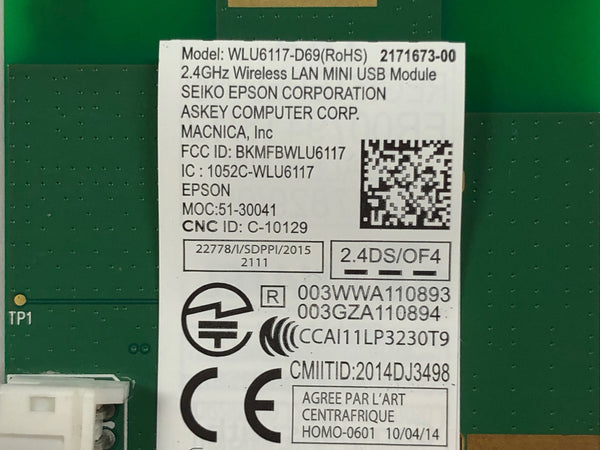 Epson WiFi WLU6117-D69 (RoHS) 2.4 GHz Wireless LAN MINI USB Module for WF-3640 WF-3620 WF-7620 WF-77720