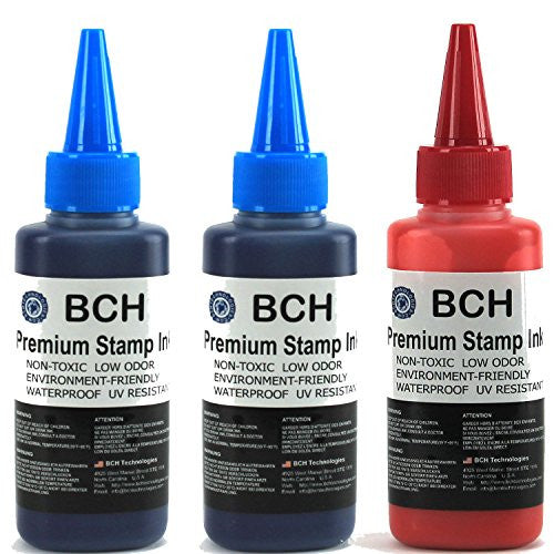 2X Blue + 1X Red Stamp Ink Refill by BCH - Premium Grade