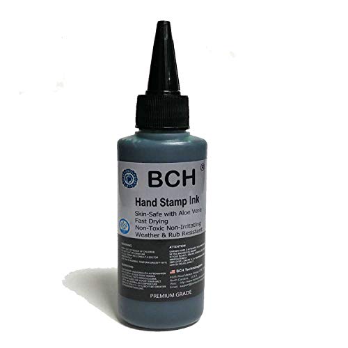 Black Color Re-Entry Stamp Ink by BCH for Event Admittance - Skin-Safe with Aloe Vera Extract - 3 oz Black