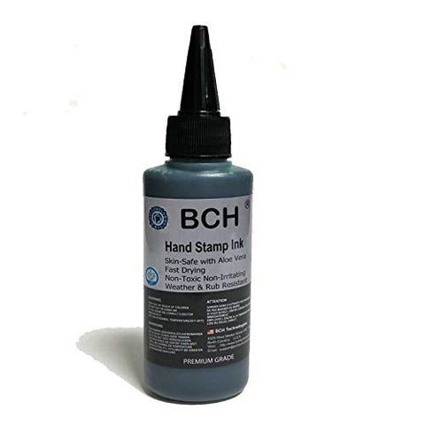 Black Color Re-Entry Stamp Ink by BCH for Event Admittance - Skin-Safe with Aloe Vera Extract - 3 oz Black