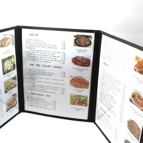 Tri-Fold Three Panel Six View Booklet Cafe Style Menu Covers