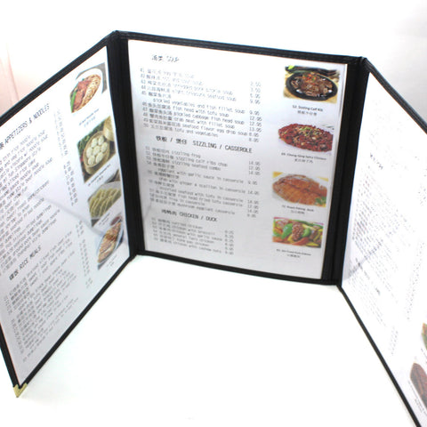 Tri-Fold Three Panel Six View Booklet Cafe Style Menu Covers