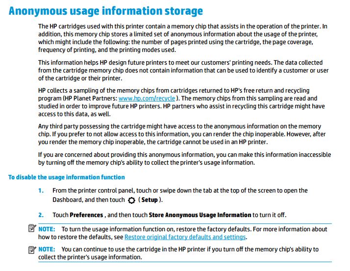 How To Turn Off Chip Info Anonymous Usage Information For Hp